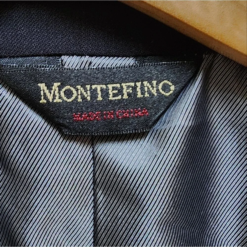 Montefino Uomo Blazer Mens 42R Black Merino Wool Super 120s Office Preppy Italy